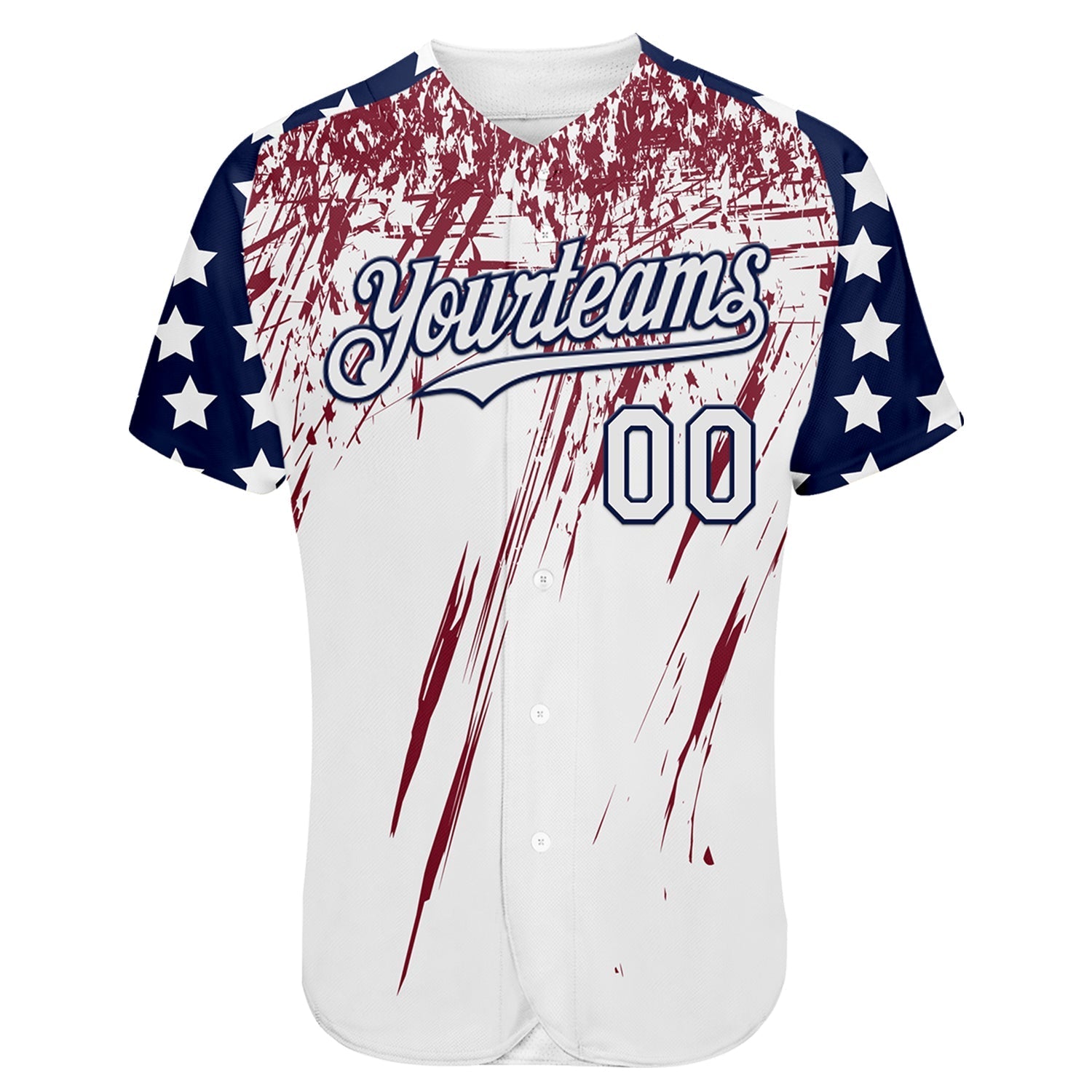 Custom White Navy-Crimson Splatter Brush Stroke Star Raglan Sleeves Authentic Baseball Jersey baseball jersey product view 2