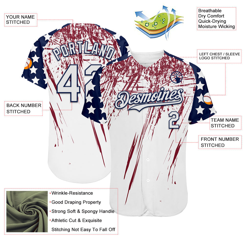 Custom White Navy-Crimson Splatter Brush Stroke Star Raglan Sleeves Authentic Baseball Jersey baseball jersey product view 3