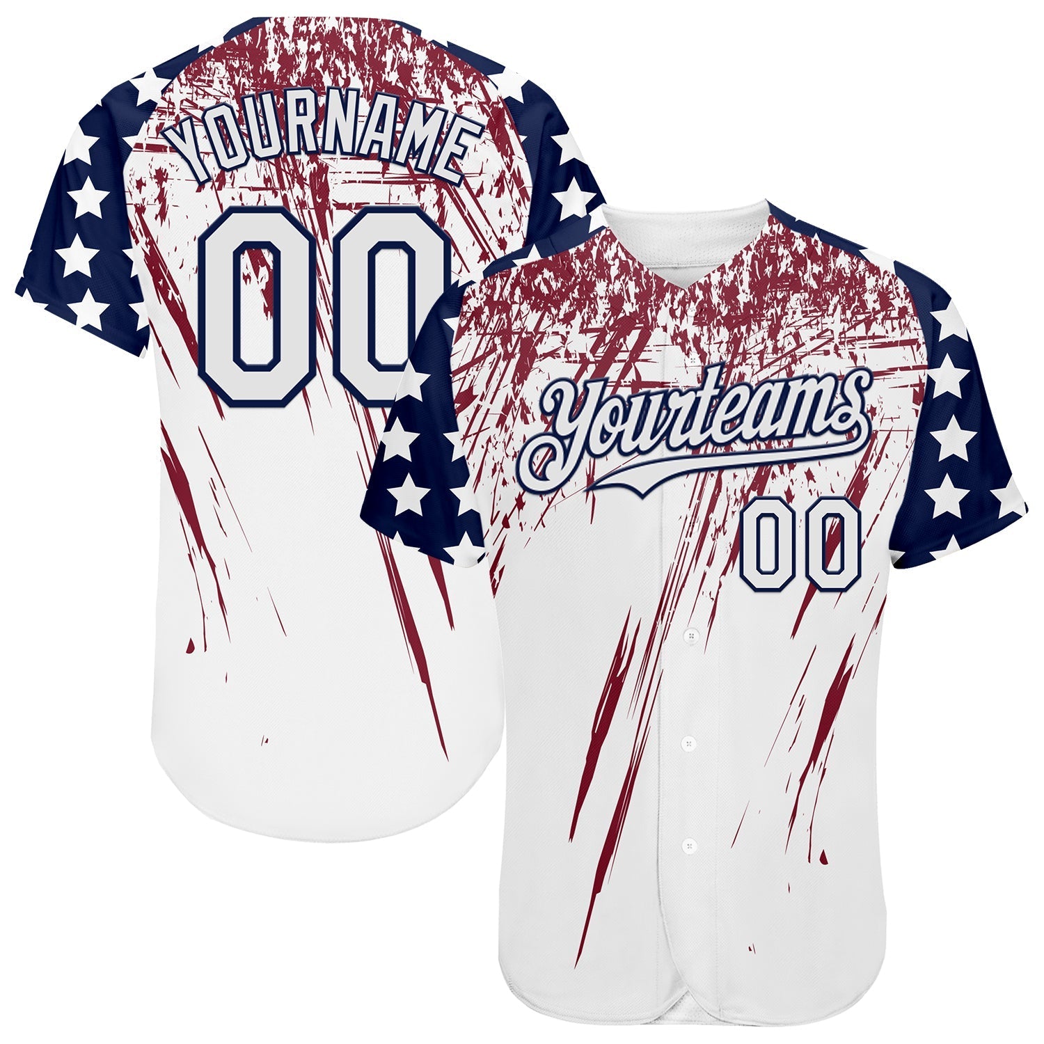Custom White Navy-Crimson Splatter Brush Stroke Star Raglan Sleeves Authentic Baseball Jersey baseball jersey product view 1
