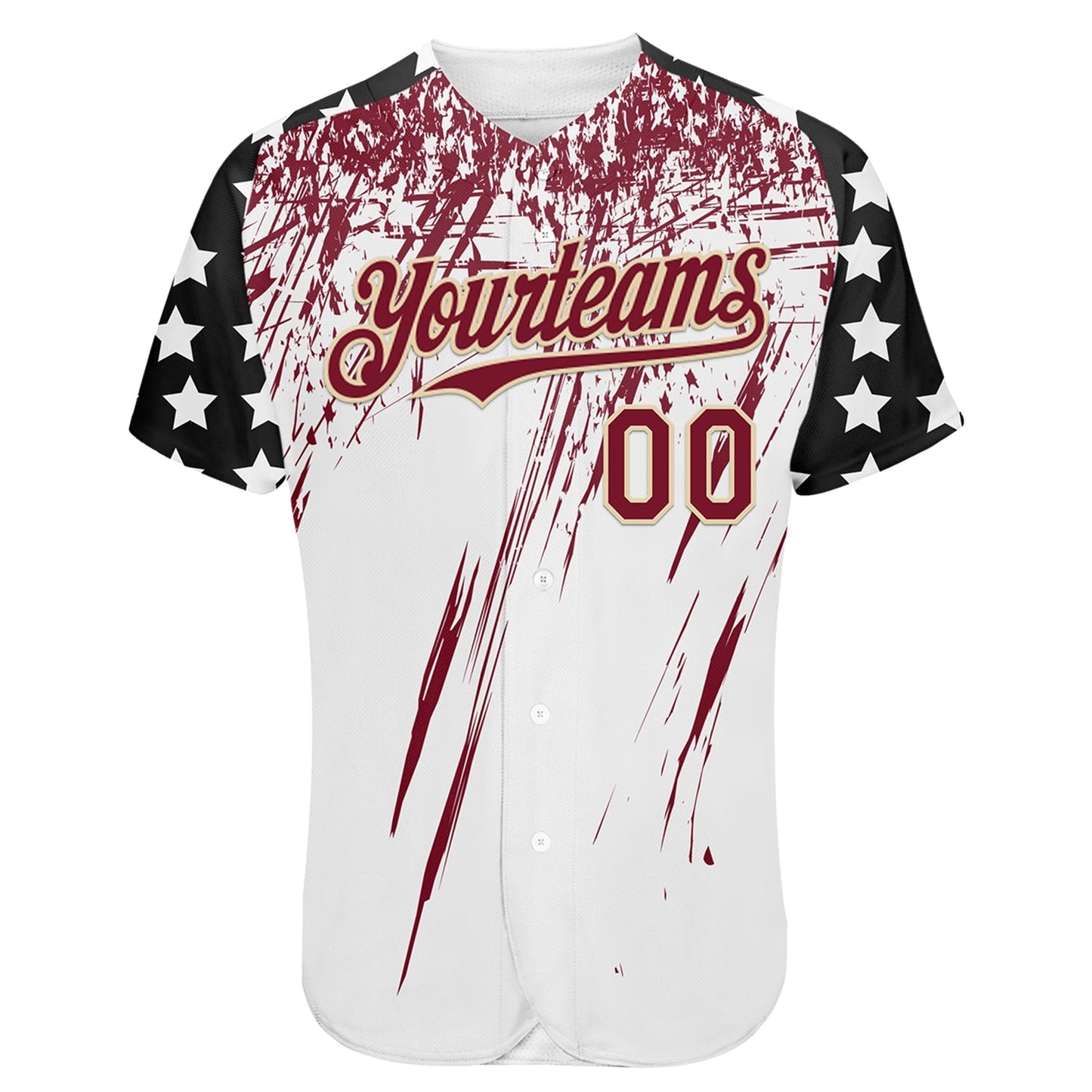 Custom White Crimson Cream-Black Splatter Brush Stroke Star Raglan Sleeves Authentic Baseball Jersey baseball jersey product view 2
