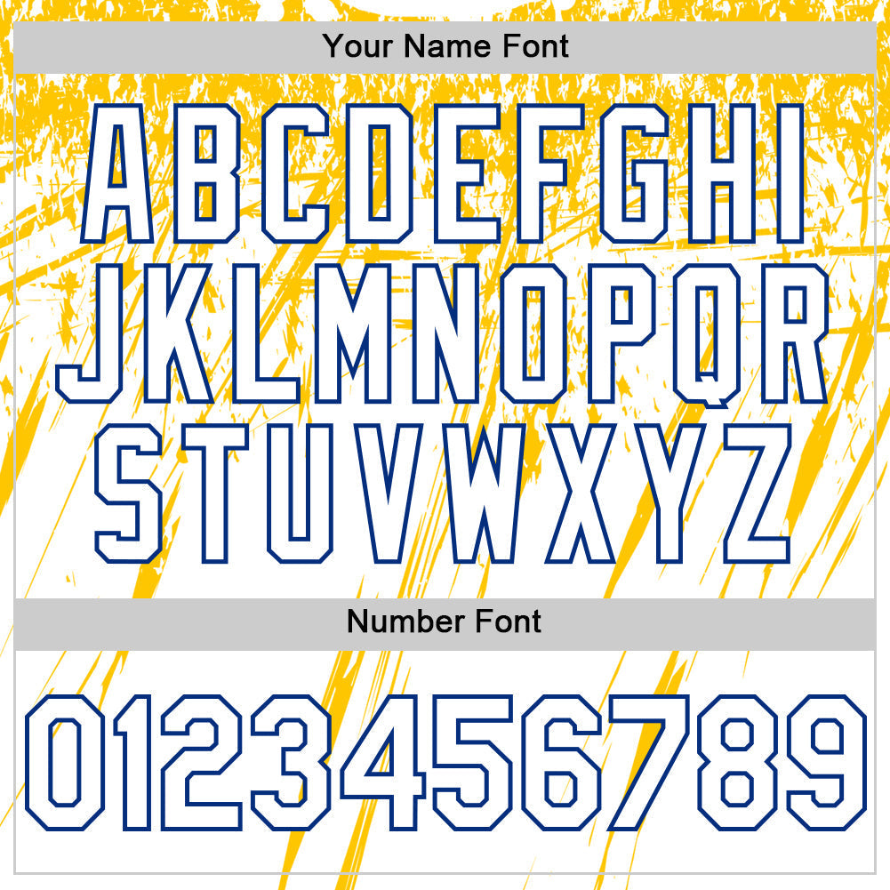 Custom White Royal-Yellow Splatter Brush Stroke Star Raglan Sleeves Authentic Baseball Jersey baseball jersey product view 5