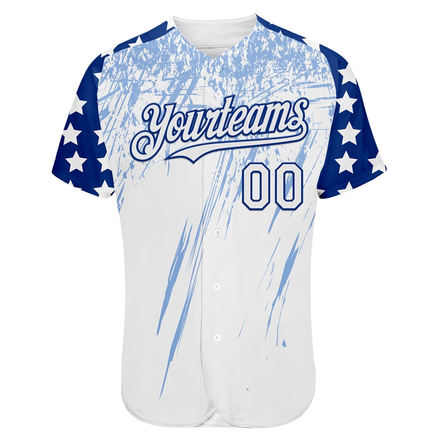 Custom White Royal-Light Blue Splatter Brush Stroke Star Raglan Sleeves Authentic Baseball Jersey baseball jersey product view 2