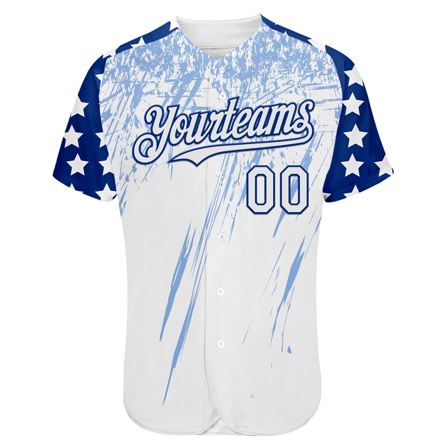 Custom White Royal-Light Blue Splatter Brush Stroke Star Raglan Sleeves Authentic Baseball Jersey baseball jersey product view 2