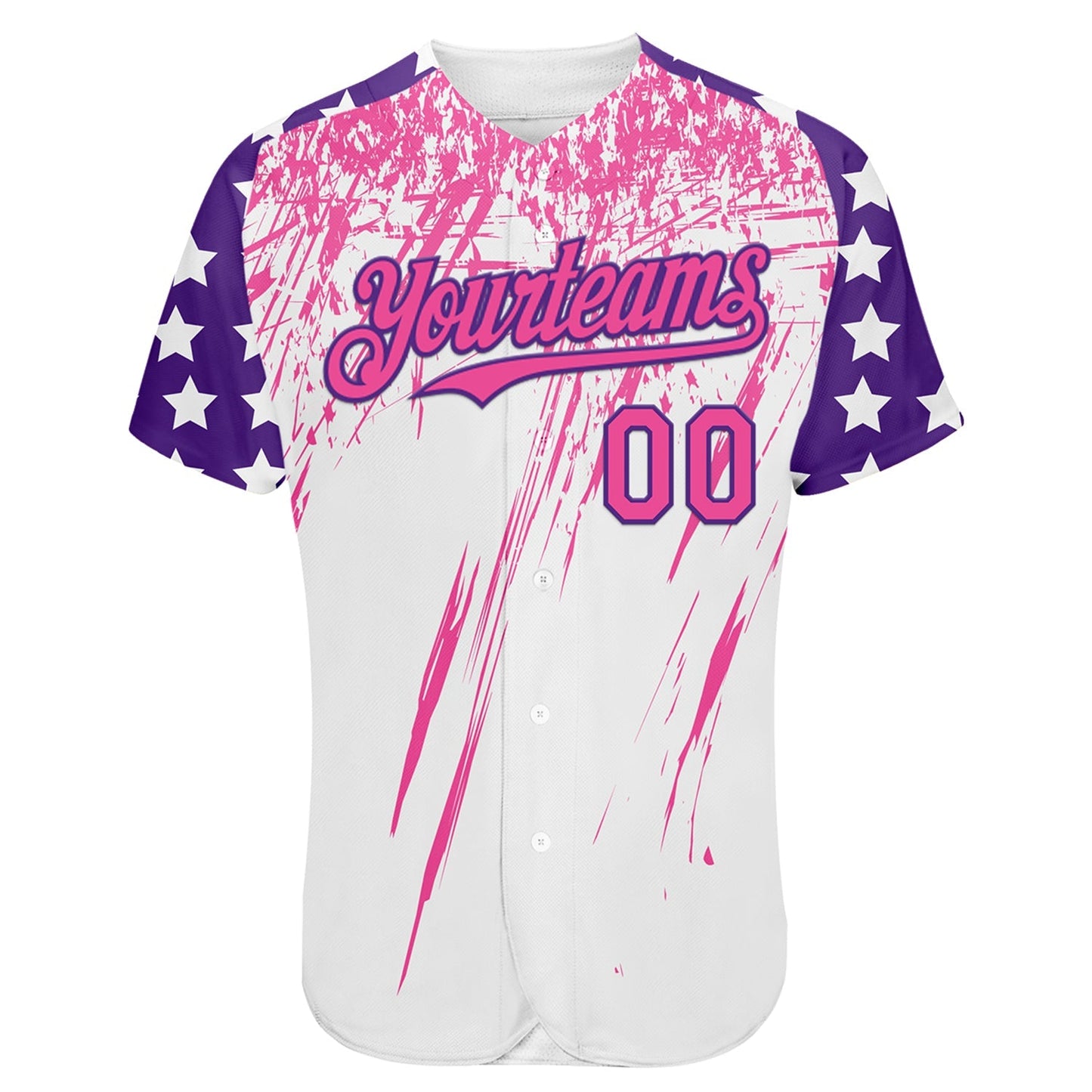 Custom White Pink-Purple Splatter Brush Stroke Star Raglan Sleeves Authentic Baseball Jersey baseball jersey product view 2