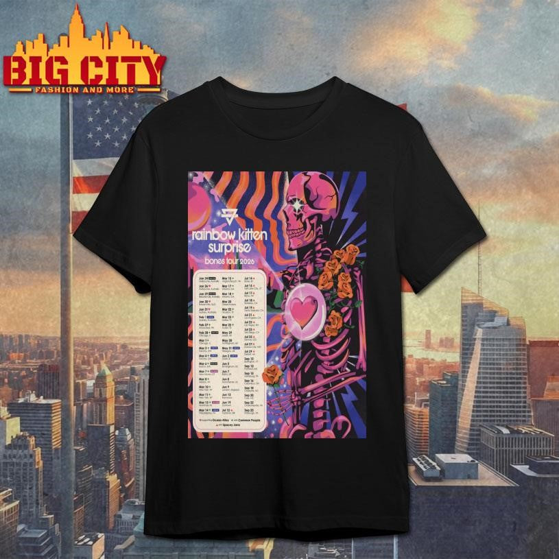 Rainbow Kitten Surprise Tour Bones 2026 Poster Shirt Unisex T-shirt, Sweatshirt, Hoodie, Long Sleeve Tee - T-Shirt, Sweatshirt, Hoodie