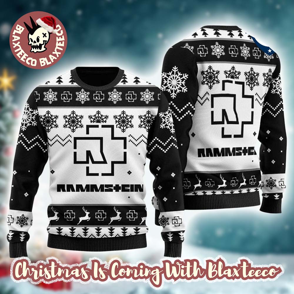 Rammstein Classic Logo Black And White Custom Name Knitted Ugly Christmas Sweater Unisex T-shirt, Sweatshirt, Hoodie, Long Sleeve Tee - T-Shirt, Sweatshirt, Hoodie