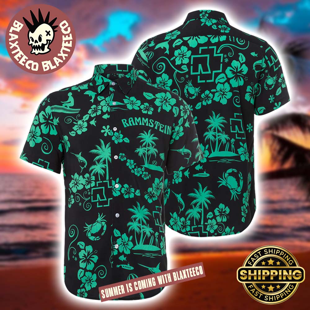 Rammstein Mein Land Green Tropical In Black Summer 2025 Hawaiian Shirt Unisex T-shirt, Sweatshirt, Hoodie, Long Sleeve Tee - T-Shirt, Sweatshirt, Hoodie