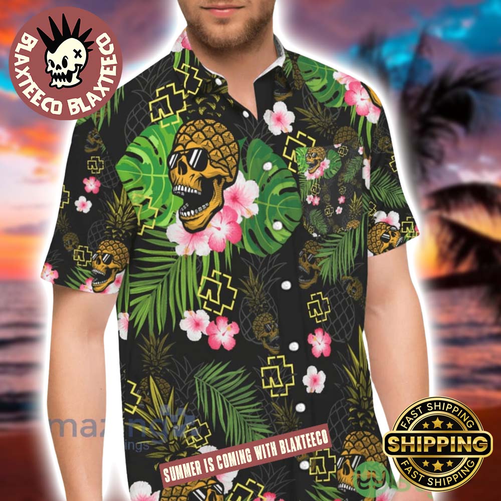 Rammstein Pineapple With Logo Pattern Summer 2025 Hawaiian Shirt For Men And Women Unisex T-shirt, Sweatshirt, Hoodie, Long Sleeve Tee - T-Shirt, Sweatshirt, Hoodie