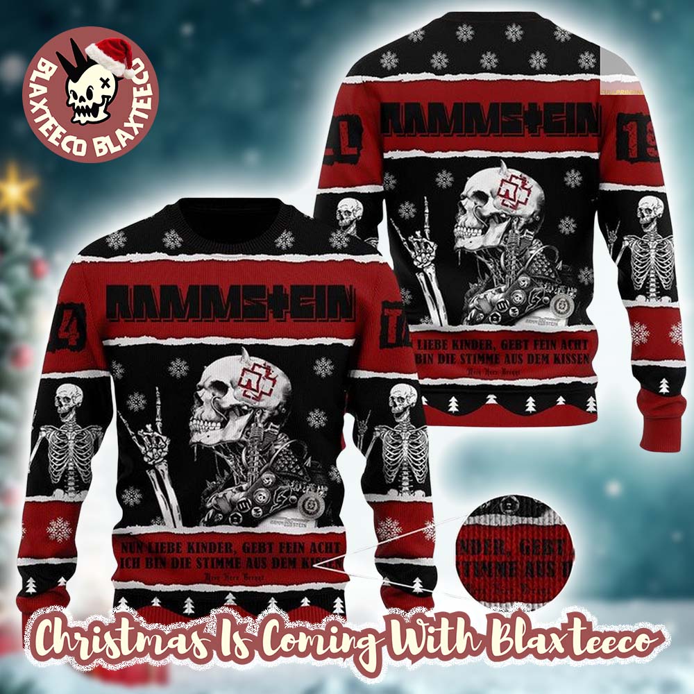 Rammstein Skeleton Nun Liebe Kinder Knitted Black And Red Germany Holiday Ugly Christmas Sweater - T-Shirt, Sweatshirt, Hoodie