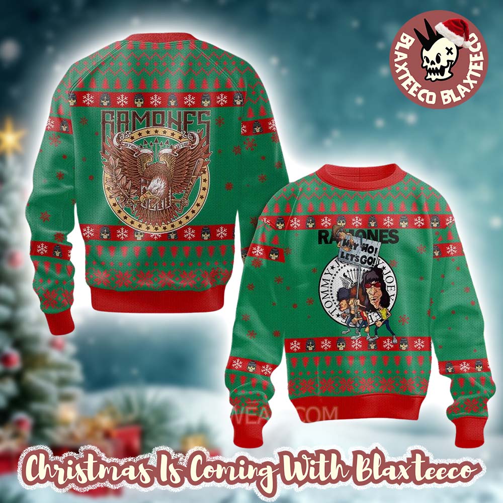 Ramones Hey Ho Lets Go Funny Holiday Eagle Knitted Green And Red Ugly Christmas Sweater Unisex T-shirt, Sweatshirt, Hoodie, Long Sleeve Tee - T-Shirt, Sweatshirt, Hoodie