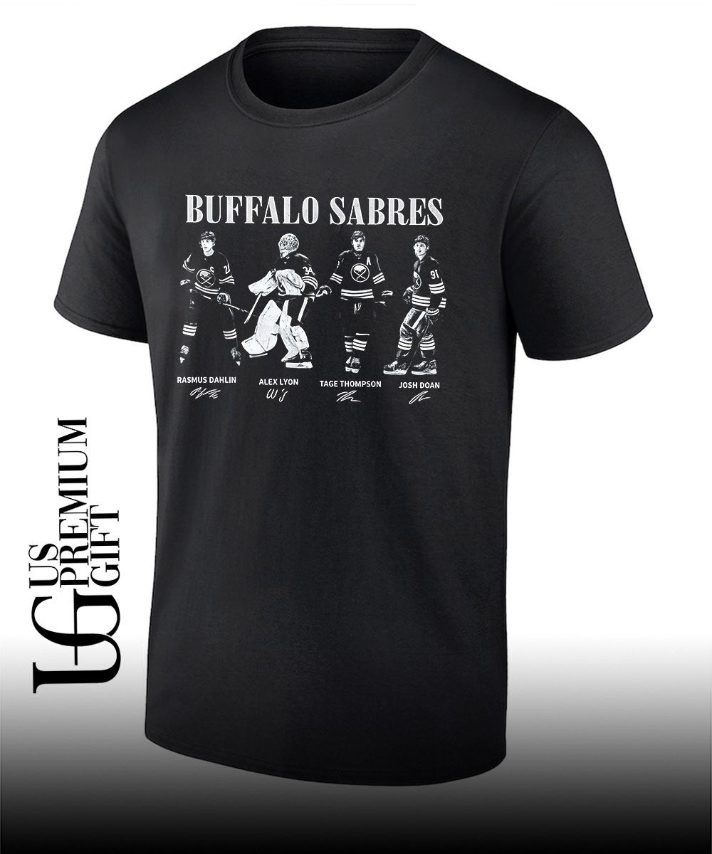 Rasmus Dahlin Alex Lyon Tage Thompson and Josh Doan Buffalo Sabres Team signature shirt Unisex T-shirt, Sweatshirt, Hoodie, Long Sleeve Tee - T-Shirt, Sweatshirt, Hoodie