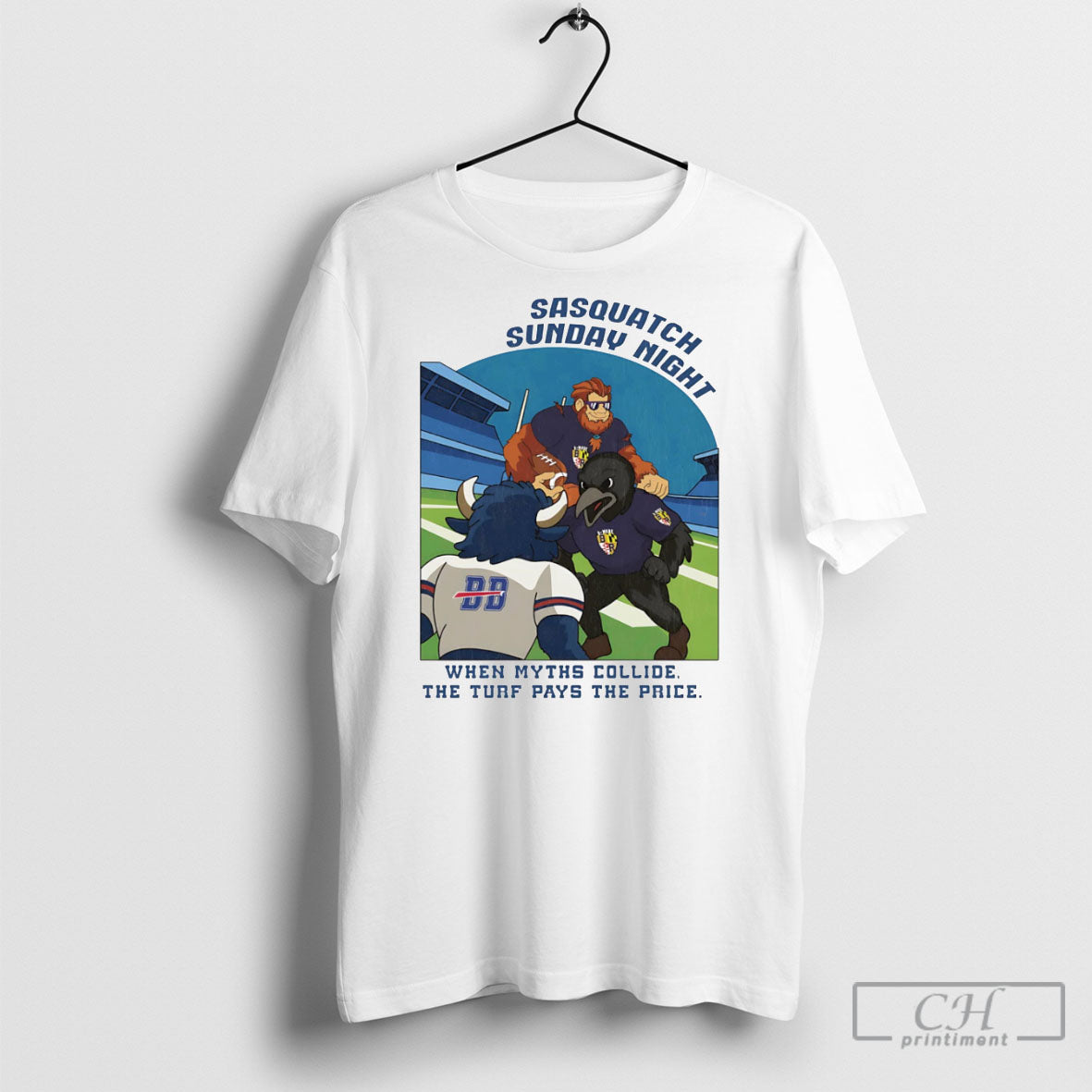 Ravens Sasquatch Sunday Night When Myths Collide The Turf Pays The Price Shirt Tee Unisex T-shirt, Sweatshirt, Hoodie, Long Sleeve Tee - T-Shirt, Sweatshirt, Hoodie