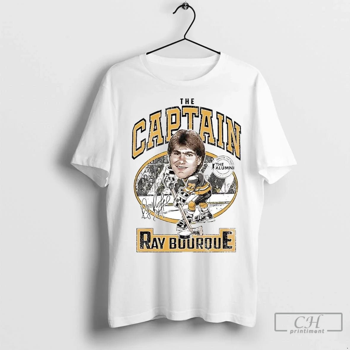 Ray Bourque The Captain Caricature Signature T Shirts Unisex T-shirt, Sweatshirt, Hoodie, Long Sleeve Tee - T-Shirt, Sweatshirt, Hoodie