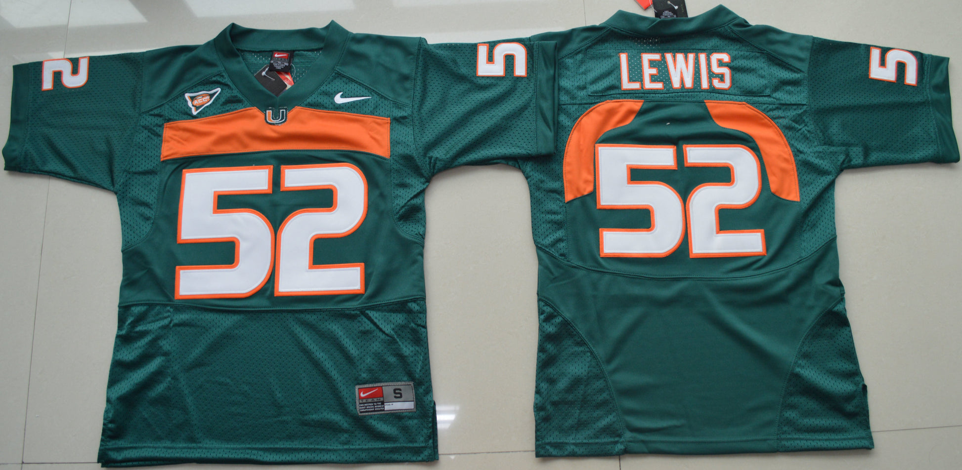 Ray Lewis 52 Youth Green College Football Jersey football jersey product view 1