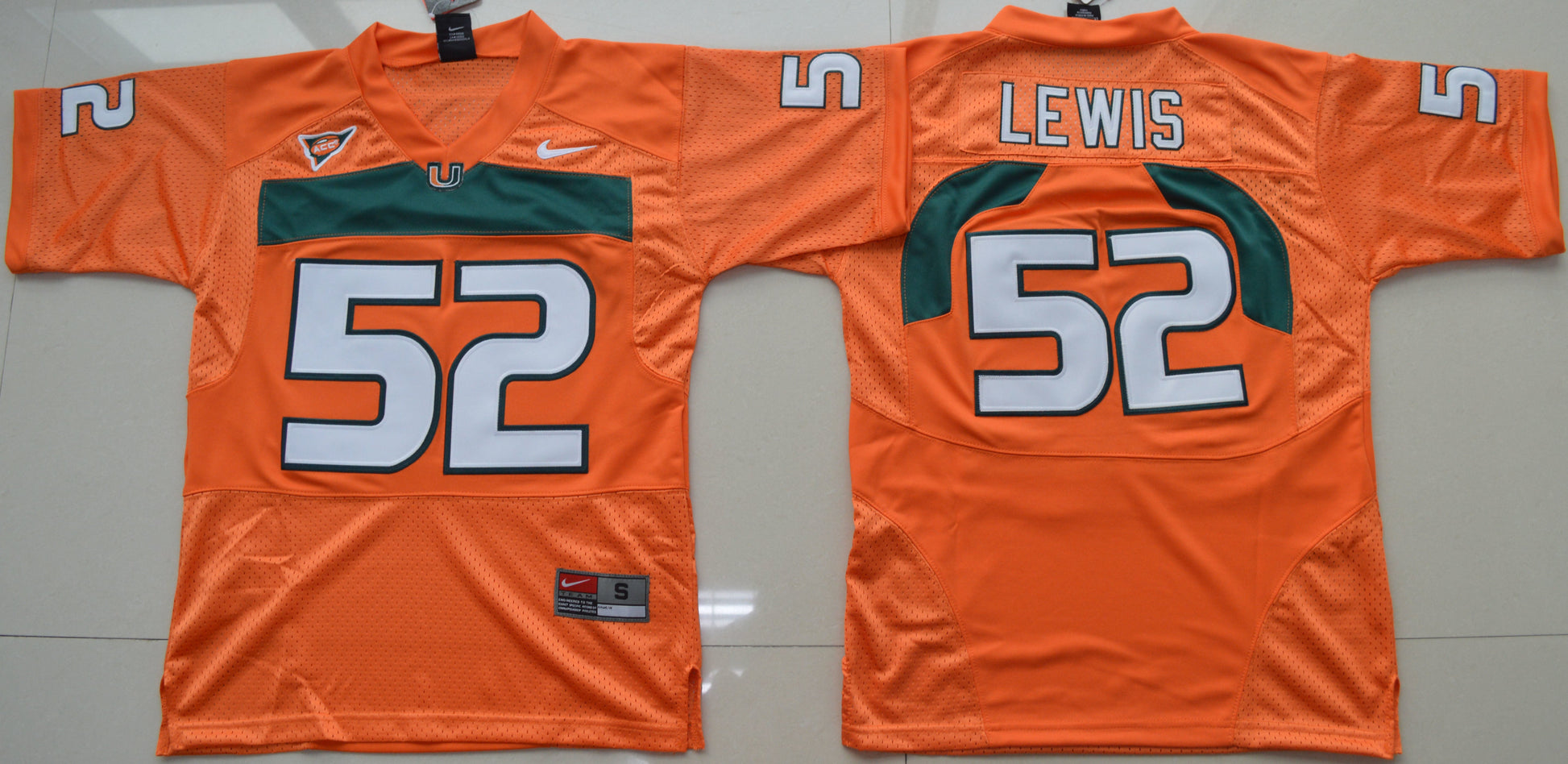 Ray Lewis 52 Youth Orange College Football Jersey football jersey product view 1