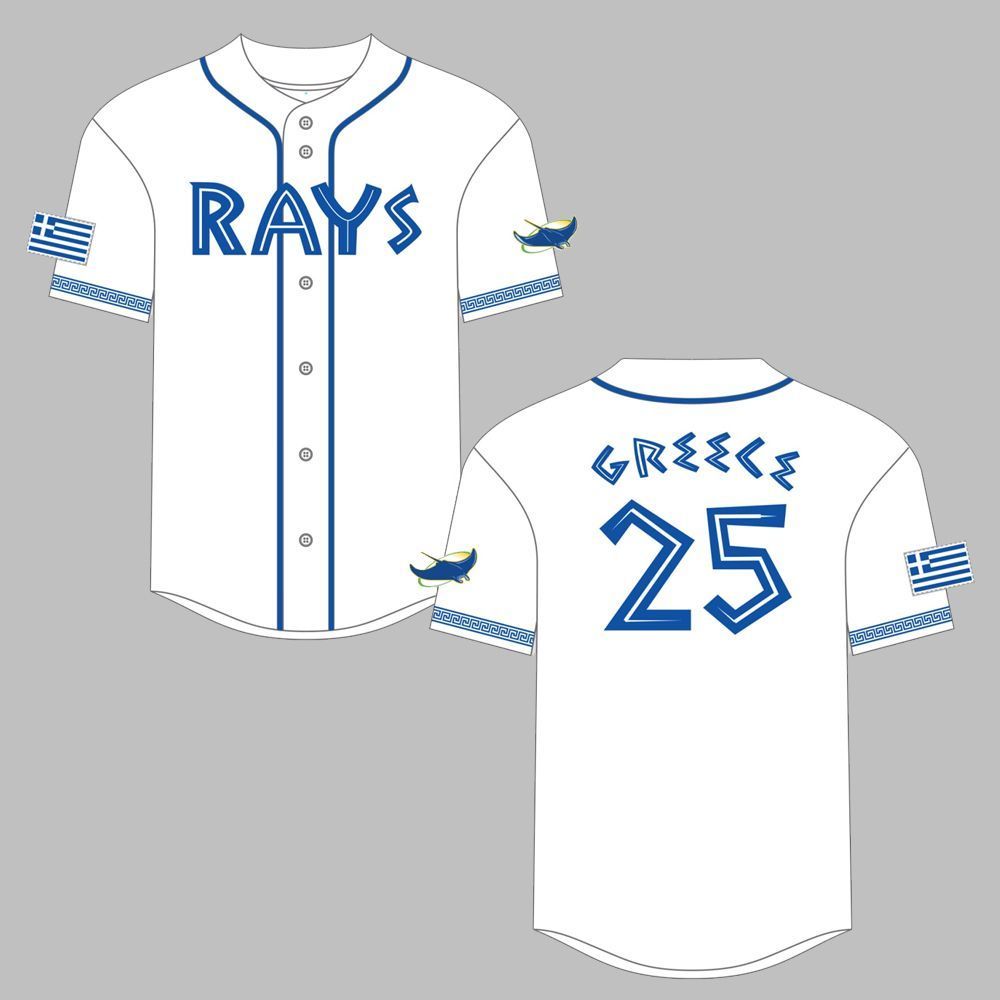 Rays Greek Heritage Jersey 2025 Giveaway - Grishko.com baseball jersey product view 2