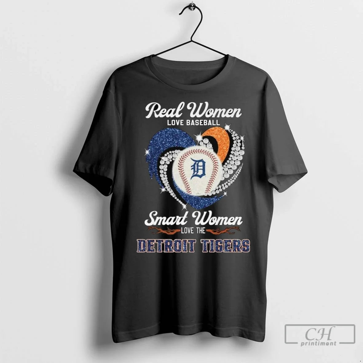 Real Women Love Baseball Smart Women Love The Detroit Tigers Diamond Heart 2025 Long Sleve - T-Shirt, Sweatshirt, Hoodie