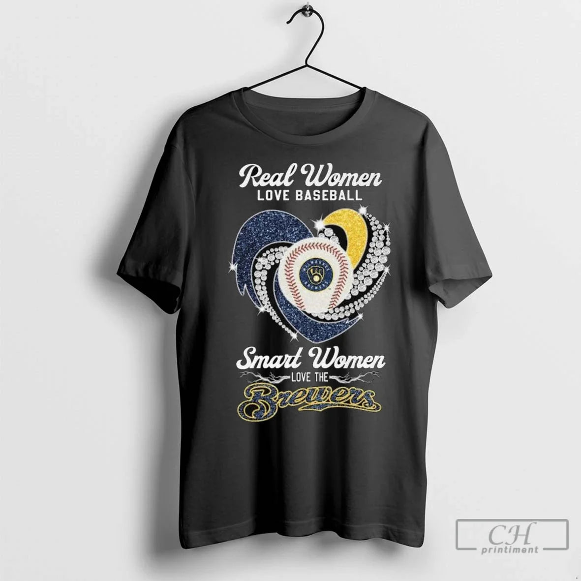 Real Women Love Baseball Smart Women Love The Milwaukee Brewers Diamond Heart 2025 Long Sleve - T-Shirt, Sweatshirt, Hoodie