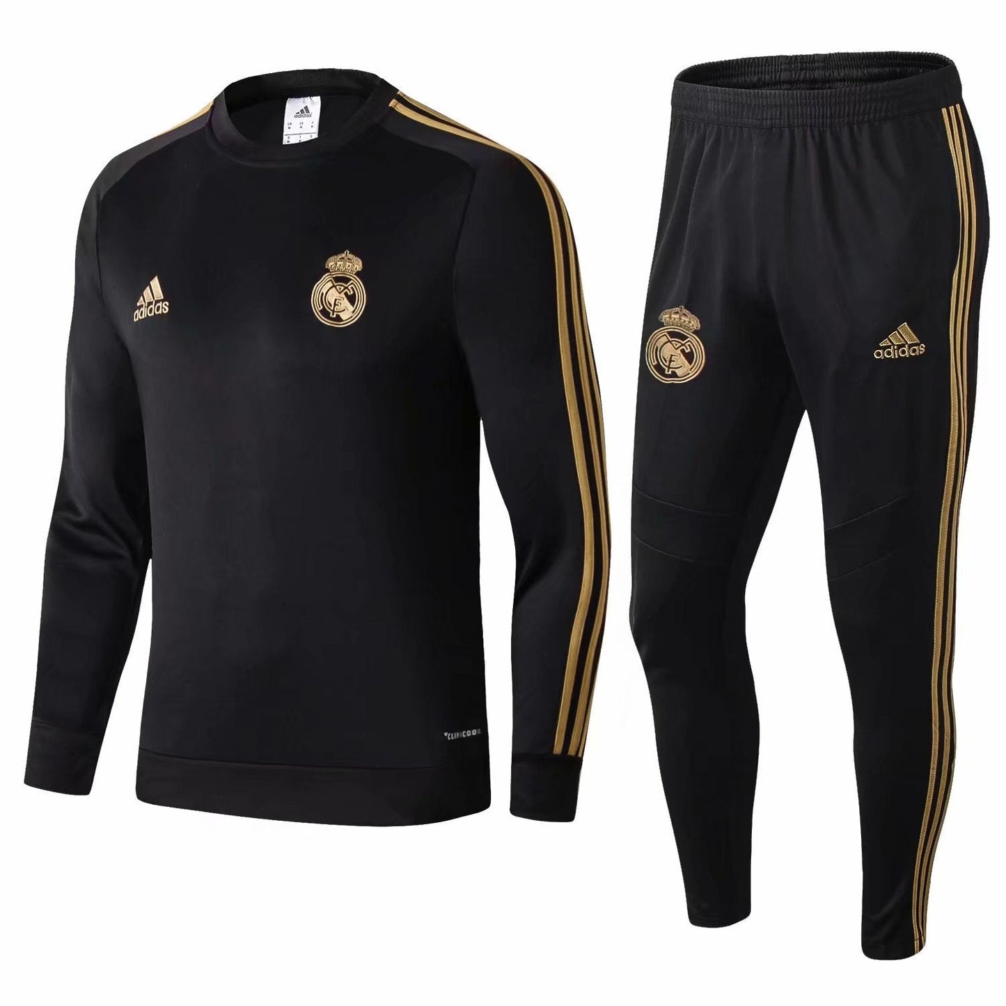 Real Madrid 3 Sripes Gold Black Suit long-zip 1 Soccer Jersey sports jersey product view 1