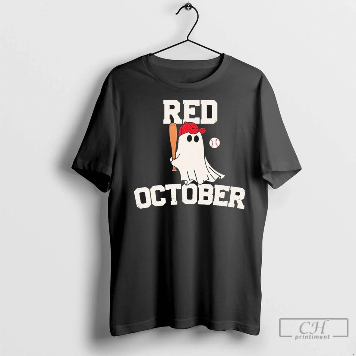Red October Halloween Ghost Playing Baseball T Shirts Unisex T-shirt, Sweatshirt, Hoodie, Long Sleeve Tee - T-Shirt, Sweatshirt, Hoodie