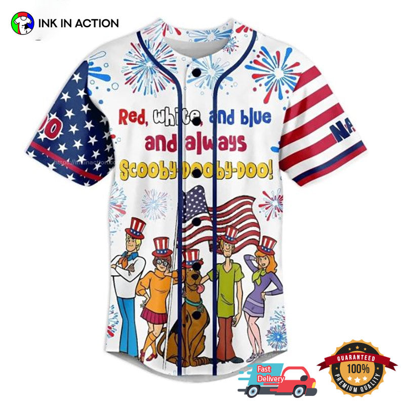 Red White And Blue And Always Scooby Doo USA Independence Day Baseball Jersey baseball jersey product view 1