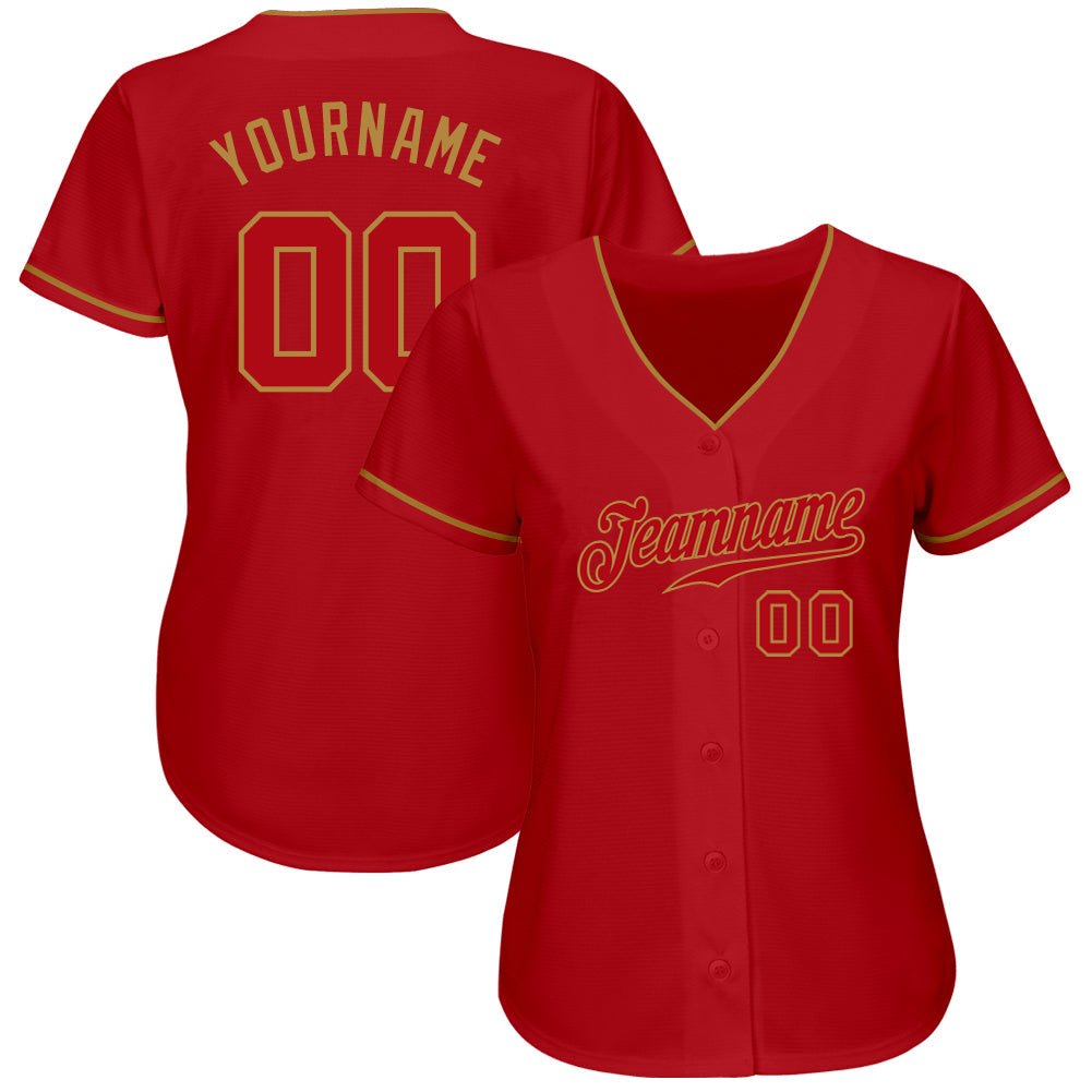 Custom Red Red-Old Gold Authentic Baseball Jersey baseball jersey product view 2