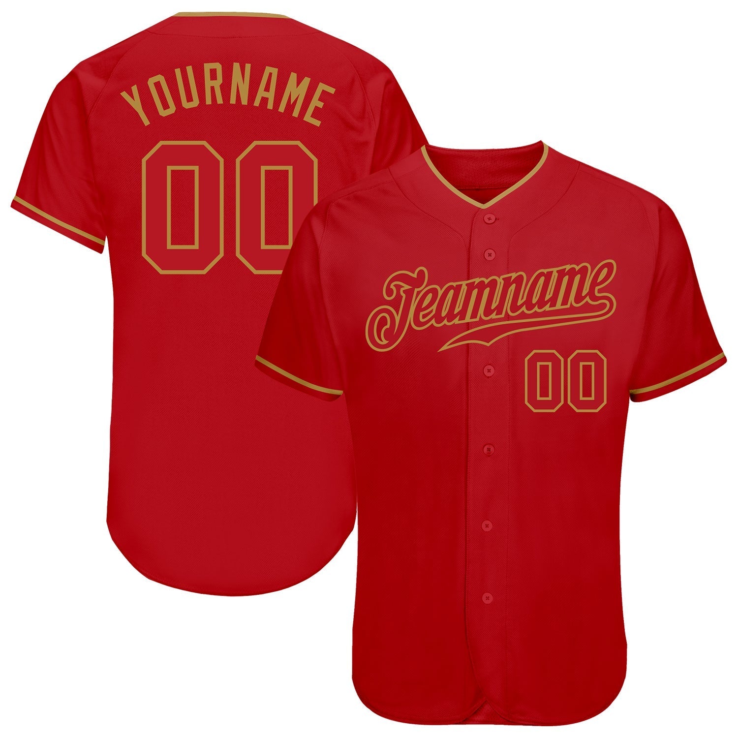 Custom Red Red-Old Gold Authentic Baseball Jersey baseball jersey product view 1