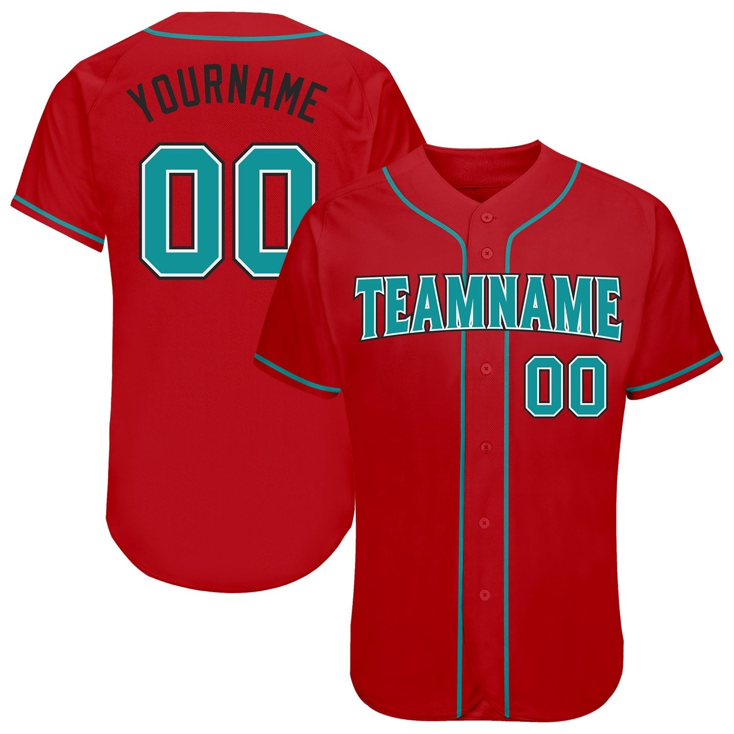 Custom Red Teal-Black Authentic Baseball Jersey baseball jersey product view 1