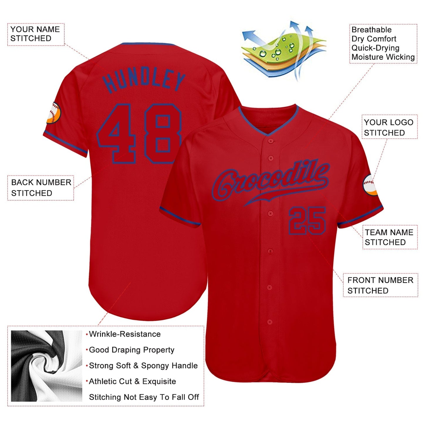 Custom Red Red-Royal Authentic Baseball Jersey baseball jersey product view 3
