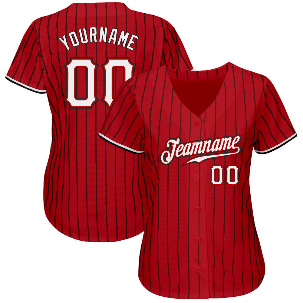 Custom Red Black Pinstripe White-Black Authentic Baseball Jersey baseball jersey product view 2