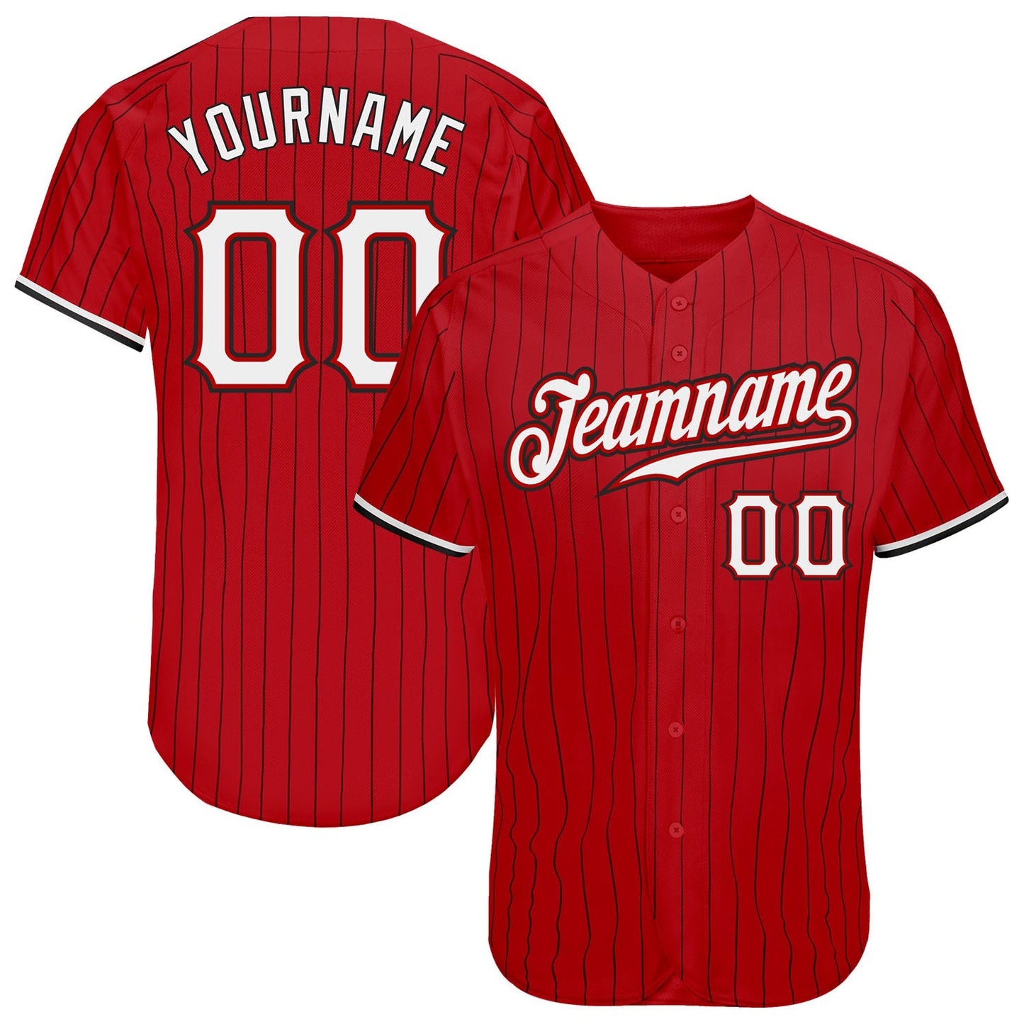 Custom Red Black Pinstripe White-Black Authentic Baseball Jersey baseball jersey product view 1