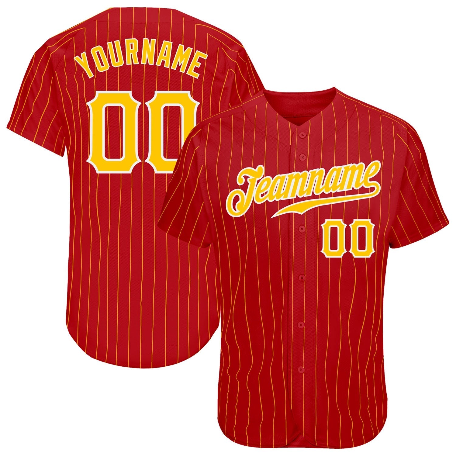 Custom Red Gold Pinstripe Gold-White Authentic Baseball Jersey baseball jersey product view 1