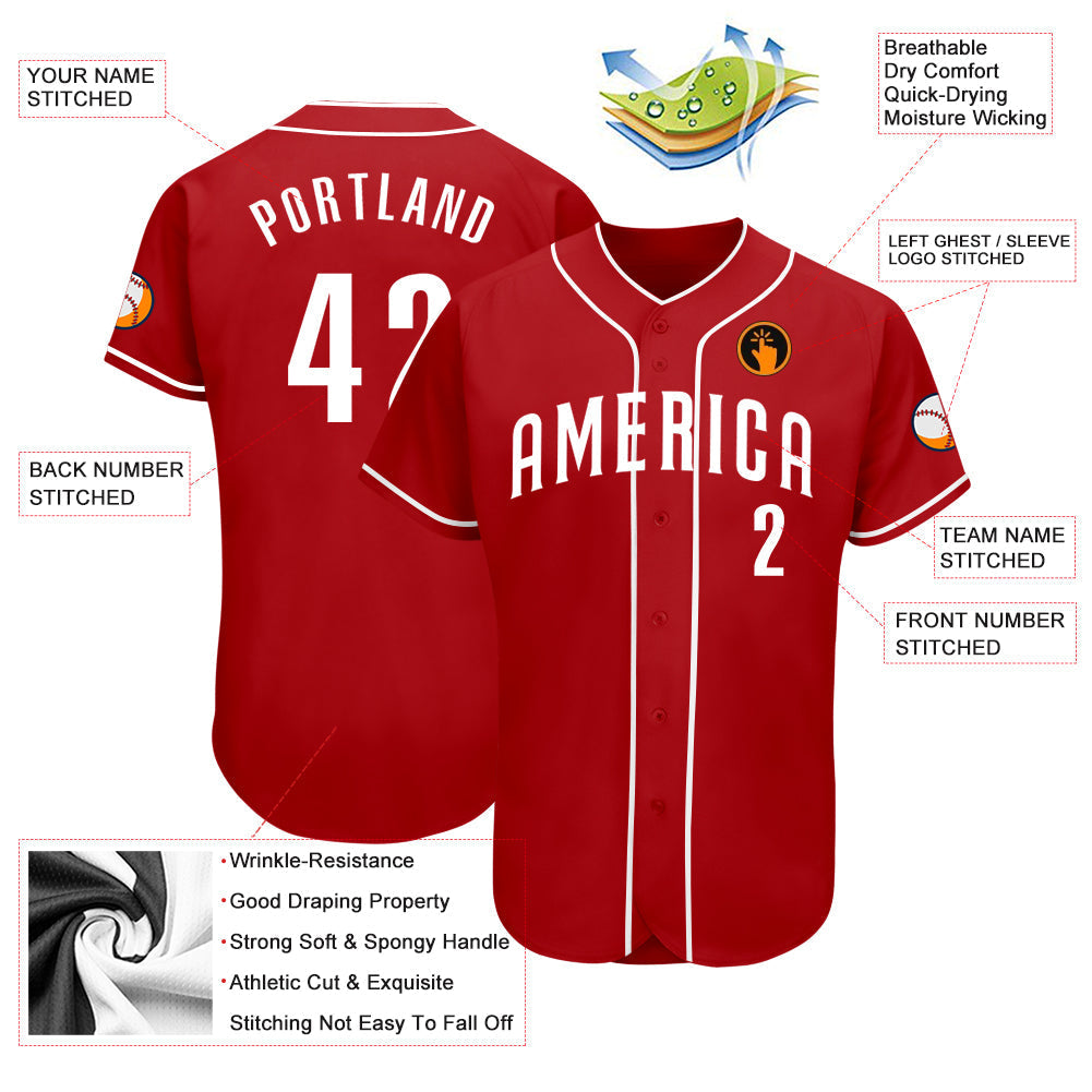Custom Red White Authentic Baseball Jersey baseball jersey product view 3