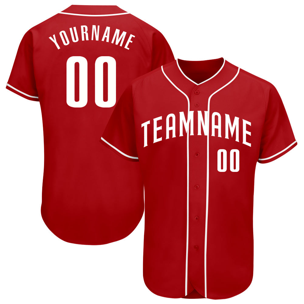 Custom Red White Authentic Baseball Jersey baseball jersey product view 1