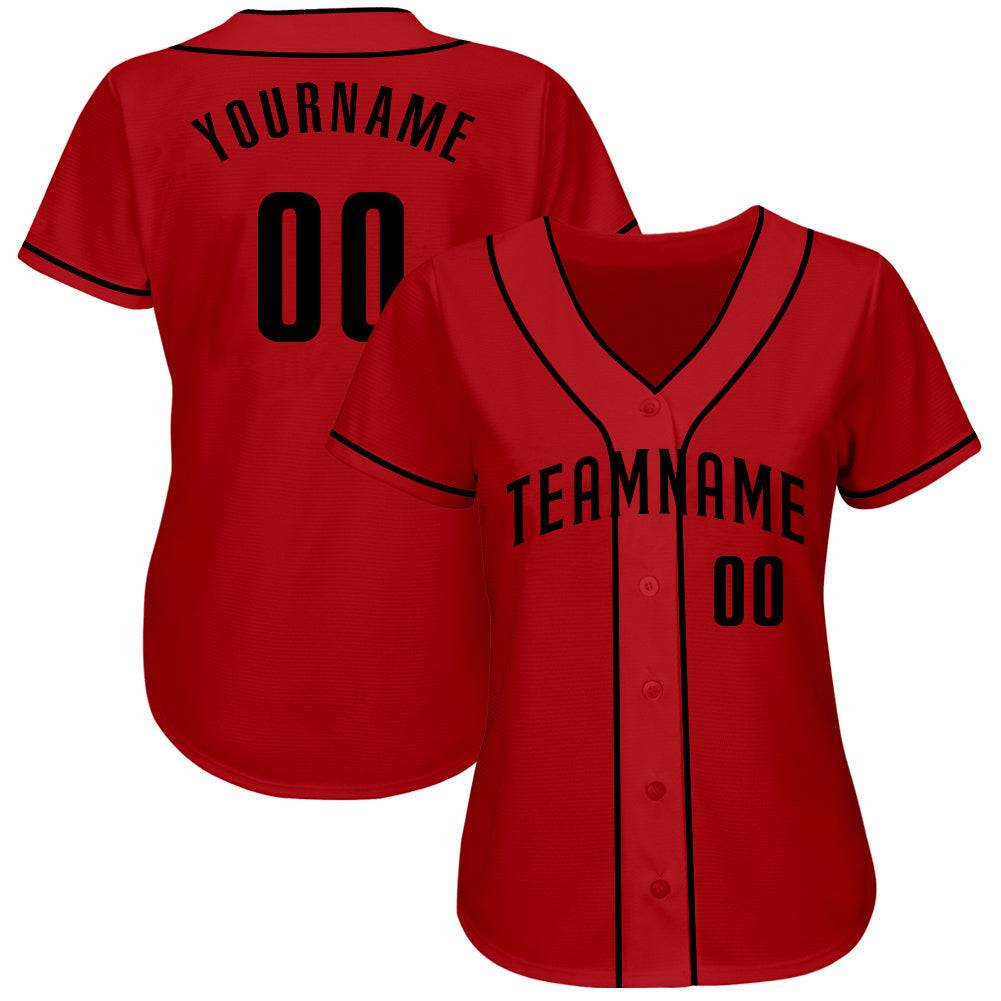 Custom Red Black Authentic Baseball Jersey baseball jersey product view 2