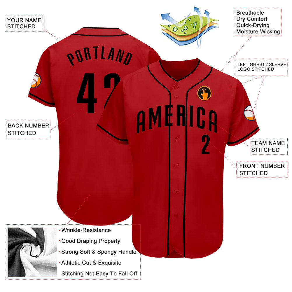 Custom Red Black Authentic Baseball Jersey baseball jersey product view 3