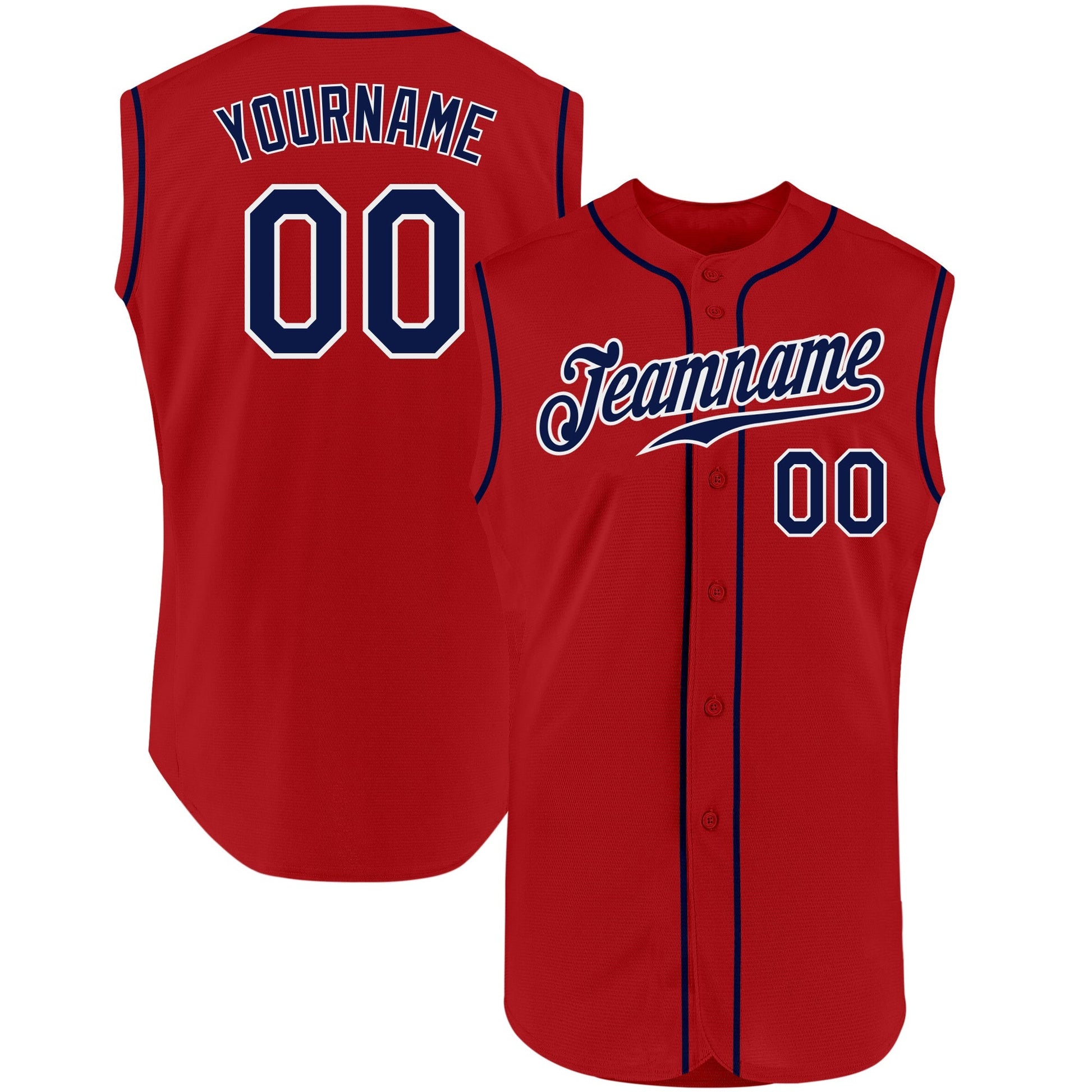 Custom Red Navy-White Authentic Sleeveless Baseball Jersey baseball jersey product view 1
