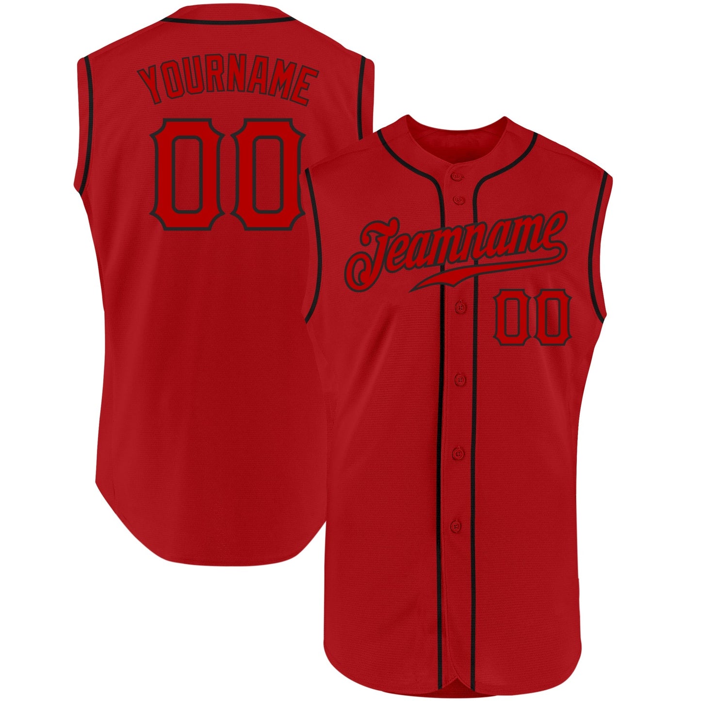 Custom Red Red-Black Authentic Sleeveless Baseball Jersey baseball jersey product view 1