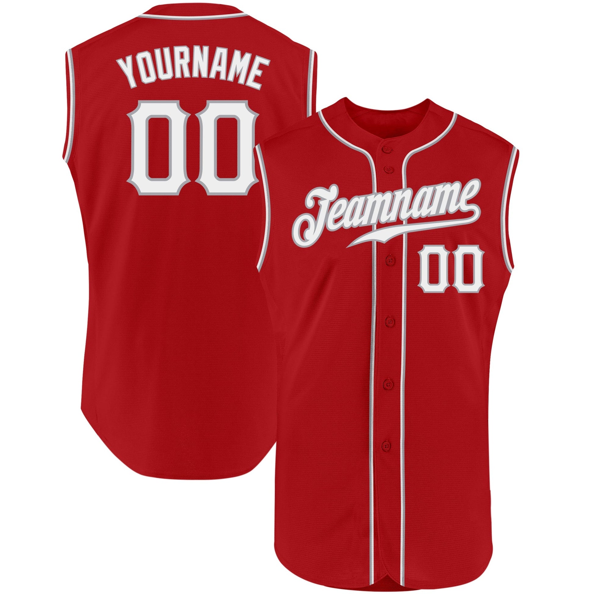 Custom Red White-Gray Authentic Sleeveless Baseball Jersey baseball jersey product view 1