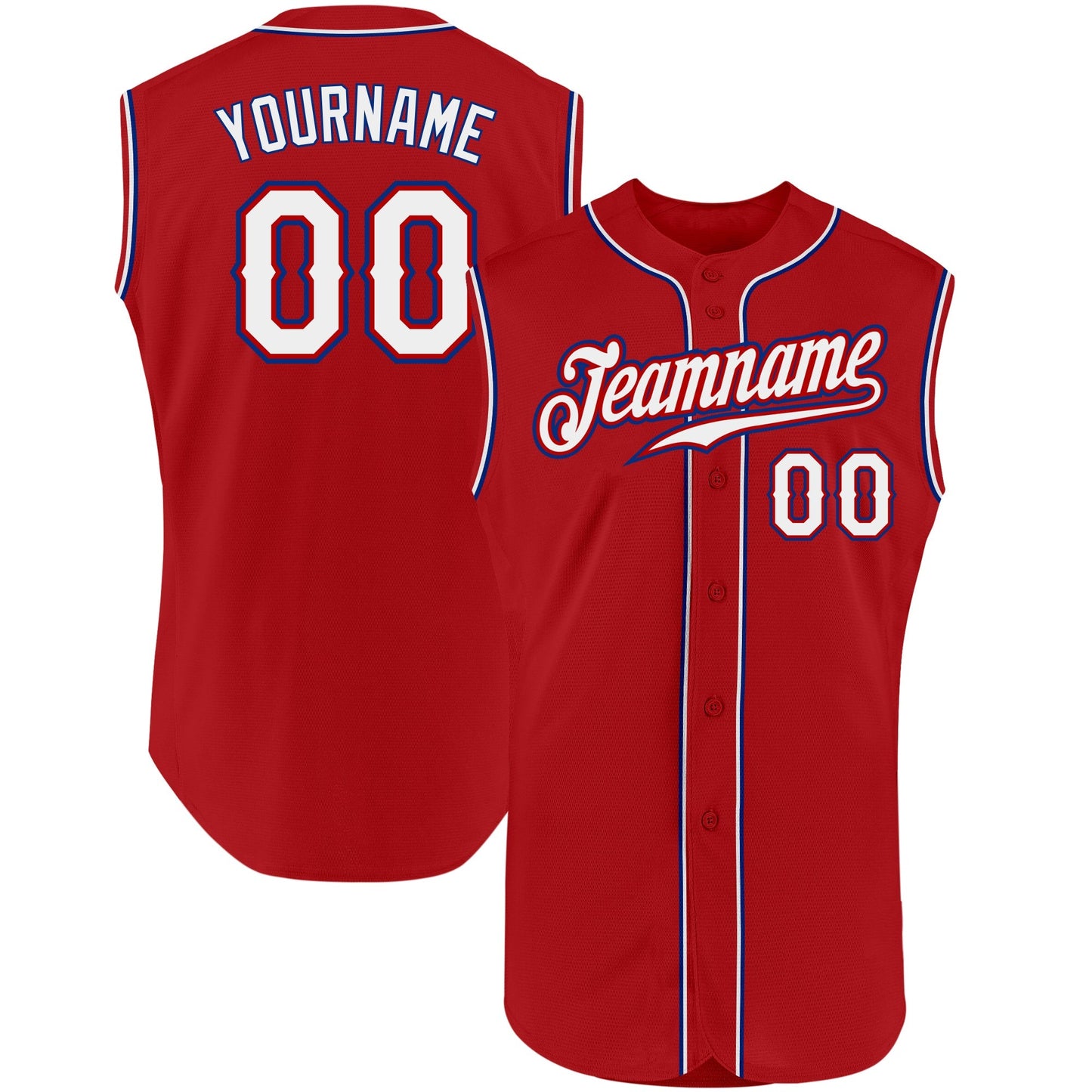 Custom Red White-Royal Authentic Sleeveless Baseball Jersey baseball jersey product view 1