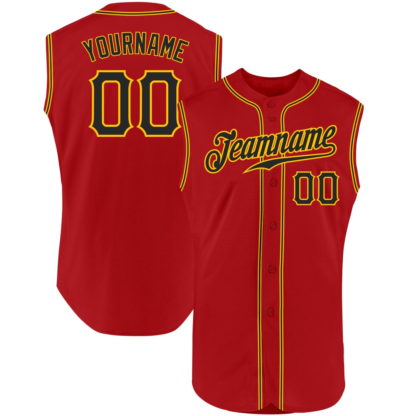 Custom Red Black-Gold Authentic Sleeveless Baseball Jersey baseball jersey product view 1