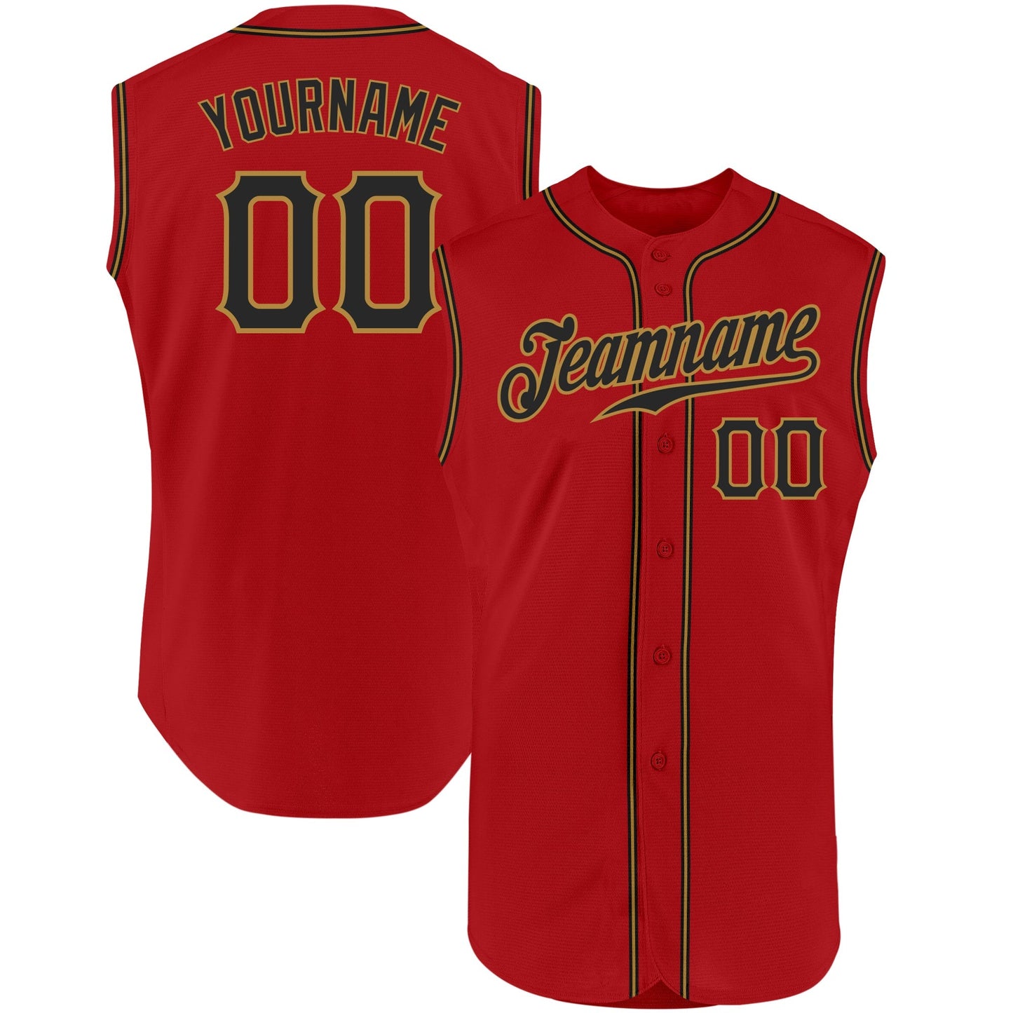 Custom Red Black-Old Gold Authentic Sleeveless Baseball Jersey baseball jersey product view 1