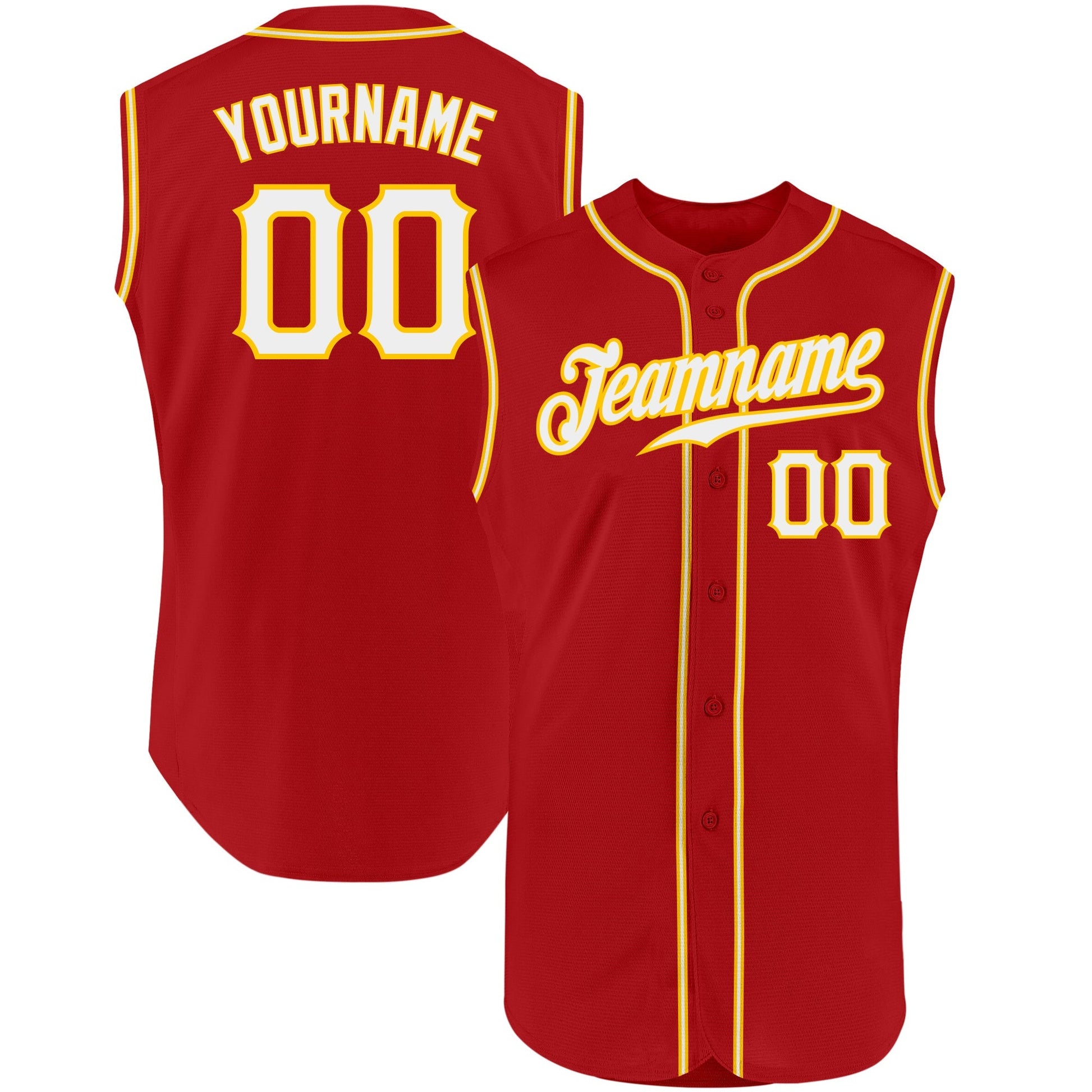 Custom Red White-Gold Authentic Sleeveless Baseball Jersey baseball jersey product view 1