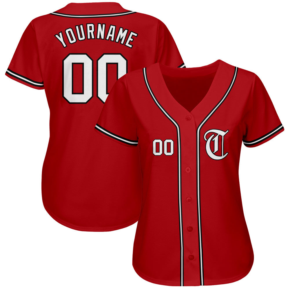 Custom Red White-Black Authentic Baseball Jersey baseball jersey product view 2