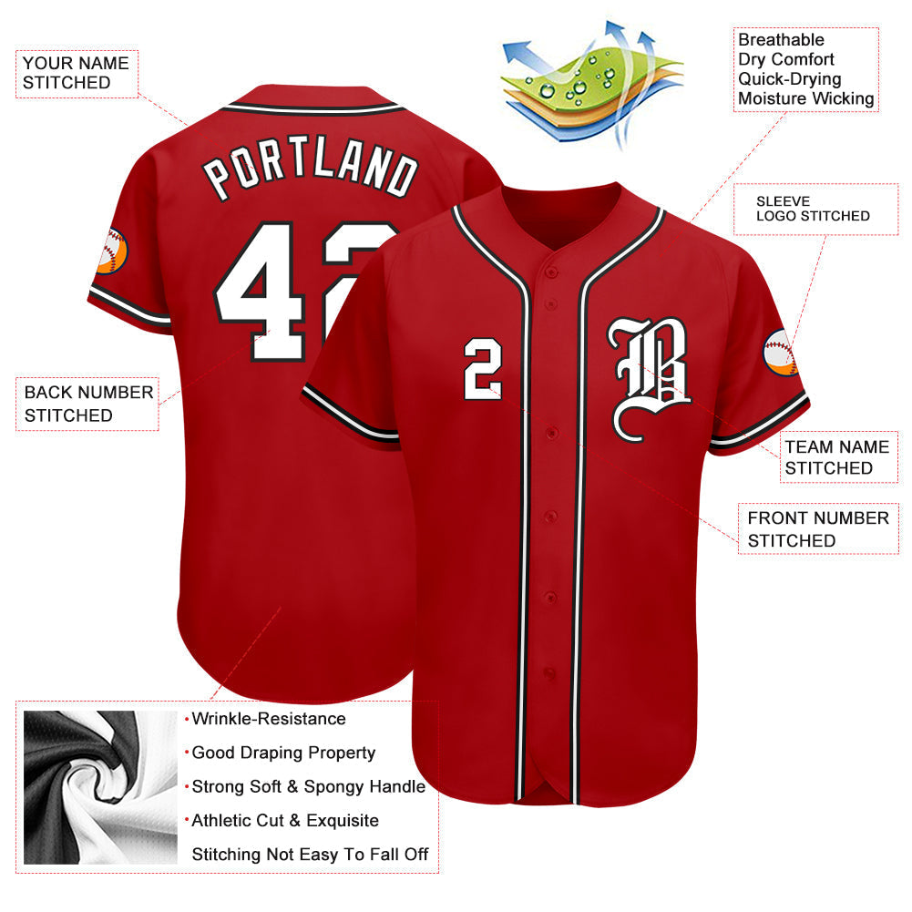 Custom Red White-Black Authentic Baseball Jersey baseball jersey product view 3