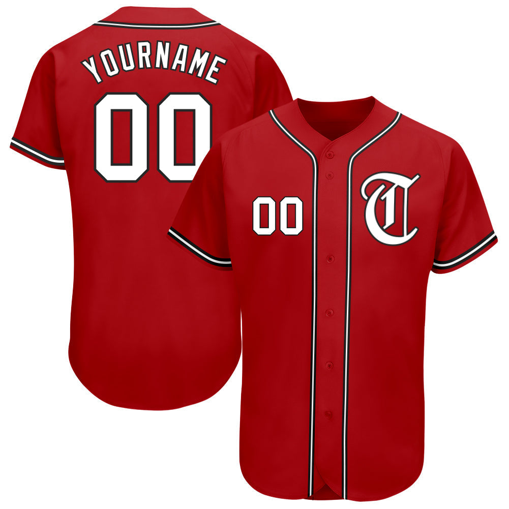 Custom Red White-Black Authentic Baseball Jersey baseball jersey product view 1