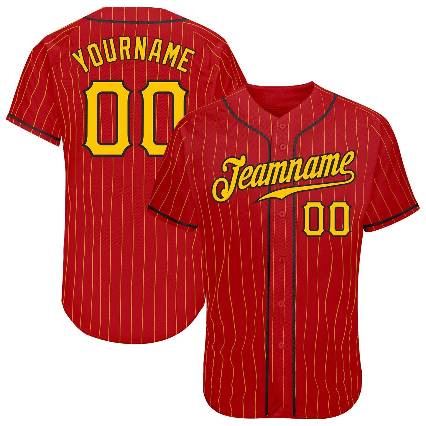 Custom Red Gold Pinstripe Gold-Black Authentic Baseball Jersey baseball jersey product view 1