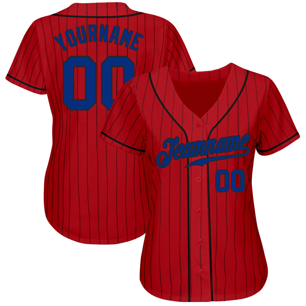Custom Red Black Pinstripe Royal-Black Authentic Baseball Jersey baseball jersey product view 2