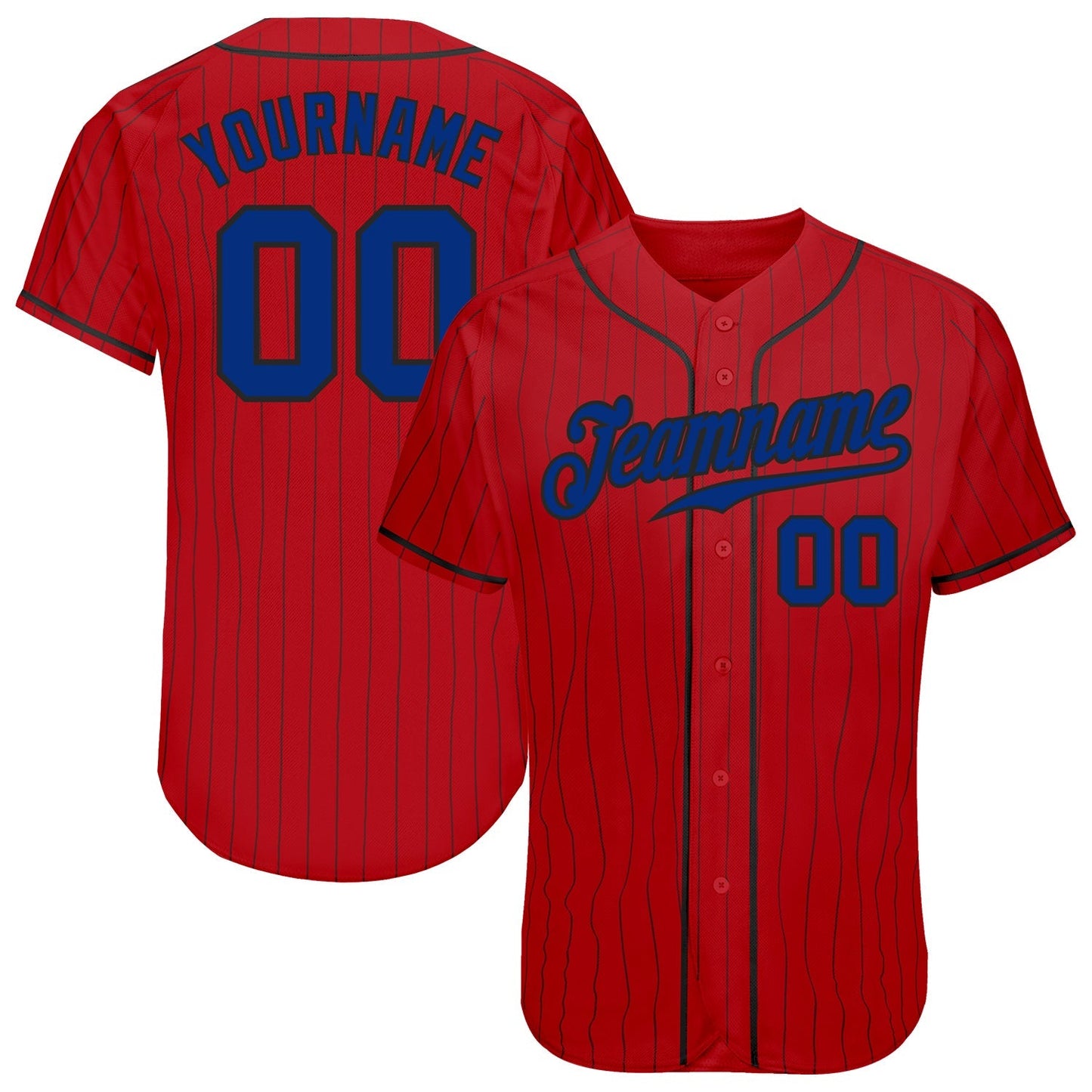 Custom Red Black Pinstripe Royal-Black Authentic Baseball Jersey baseball jersey product view 1