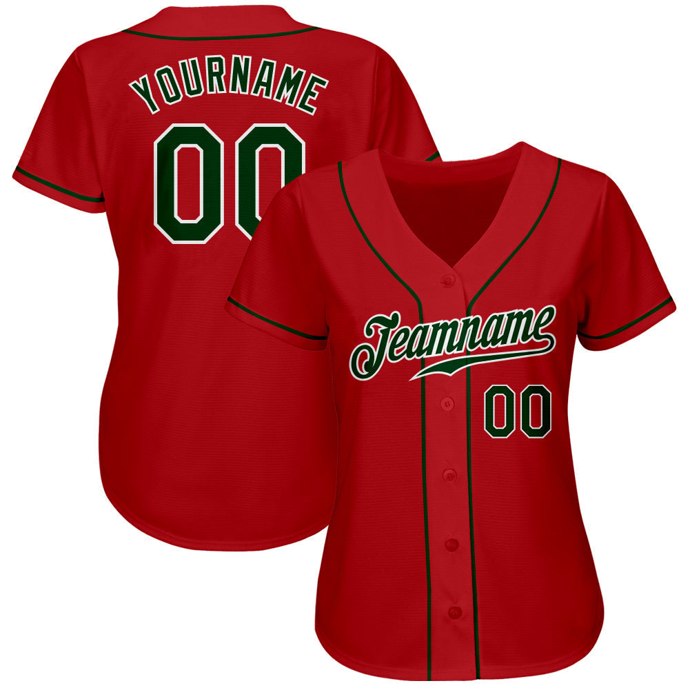 Custom Red Green-White Authentic Baseball Jersey baseball jersey product view 2